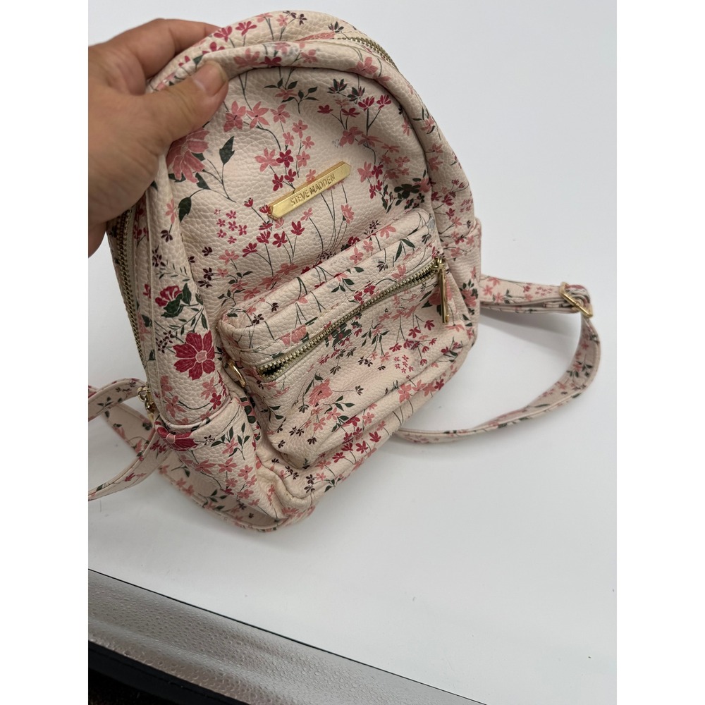 Steve Madden Floral Mini Backpack Cream Pink Faux Leather Gold Tone Hardware